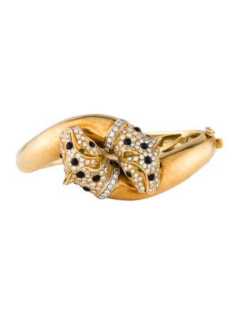 Bracelet 18K Emerald, Diamond, & Enamel Cheetah Bangle Bracelet
