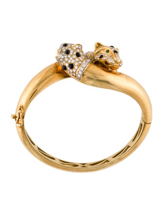 Bracelet 18K Emerald, Diamond, & Enamel Cheetah Bangle Bracelet