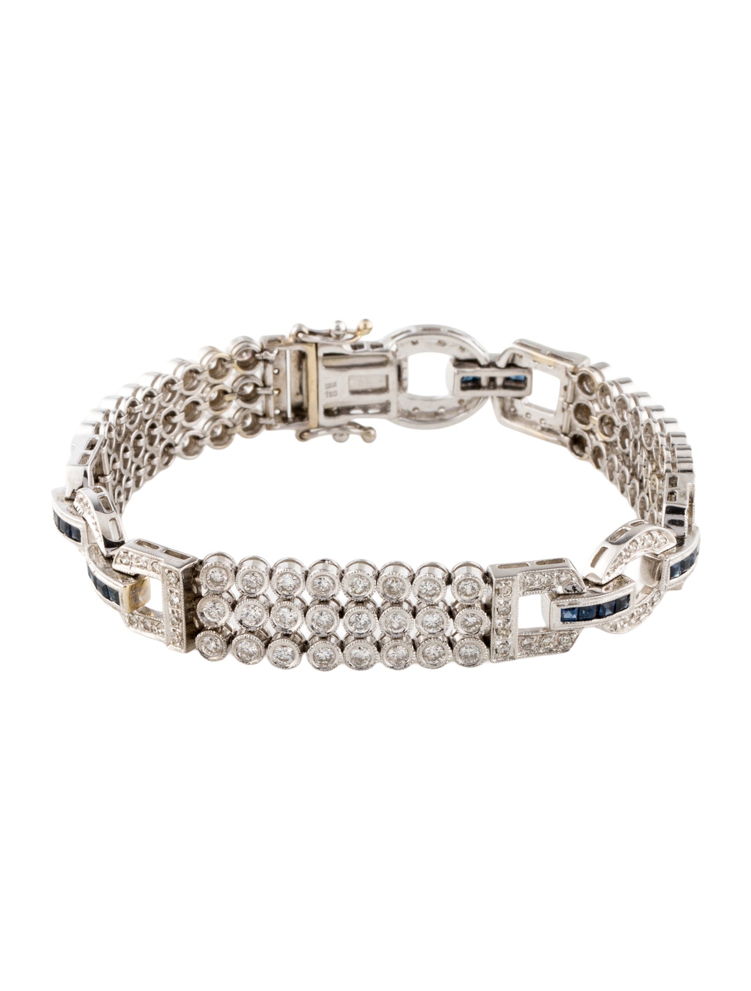 Bracelet 18K 2.60ctw Diamond & Sapphire Art Deco Link Bracelet
