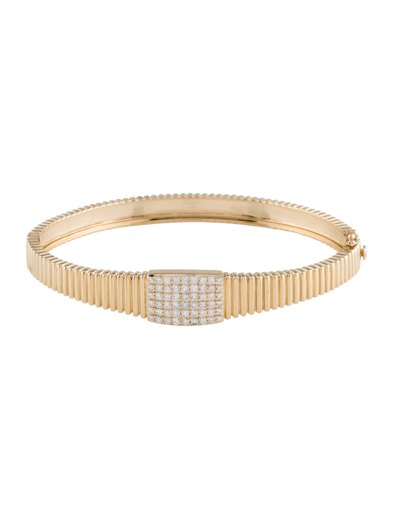 Bracelet 14K Diamond Fluted Hinged Bangle