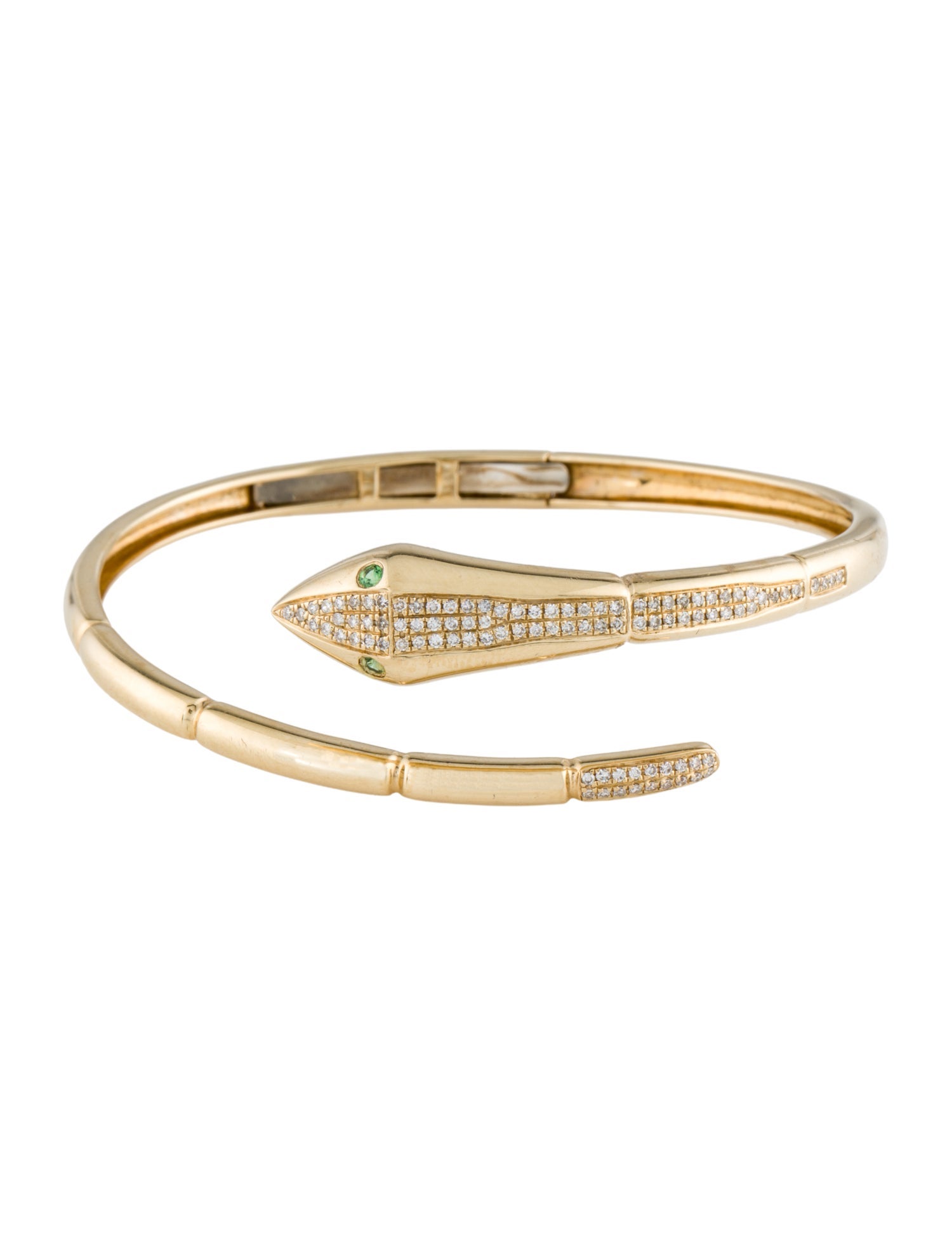 Bracelet 14K Tsavorite & Diamond Snake Hinged Bangle