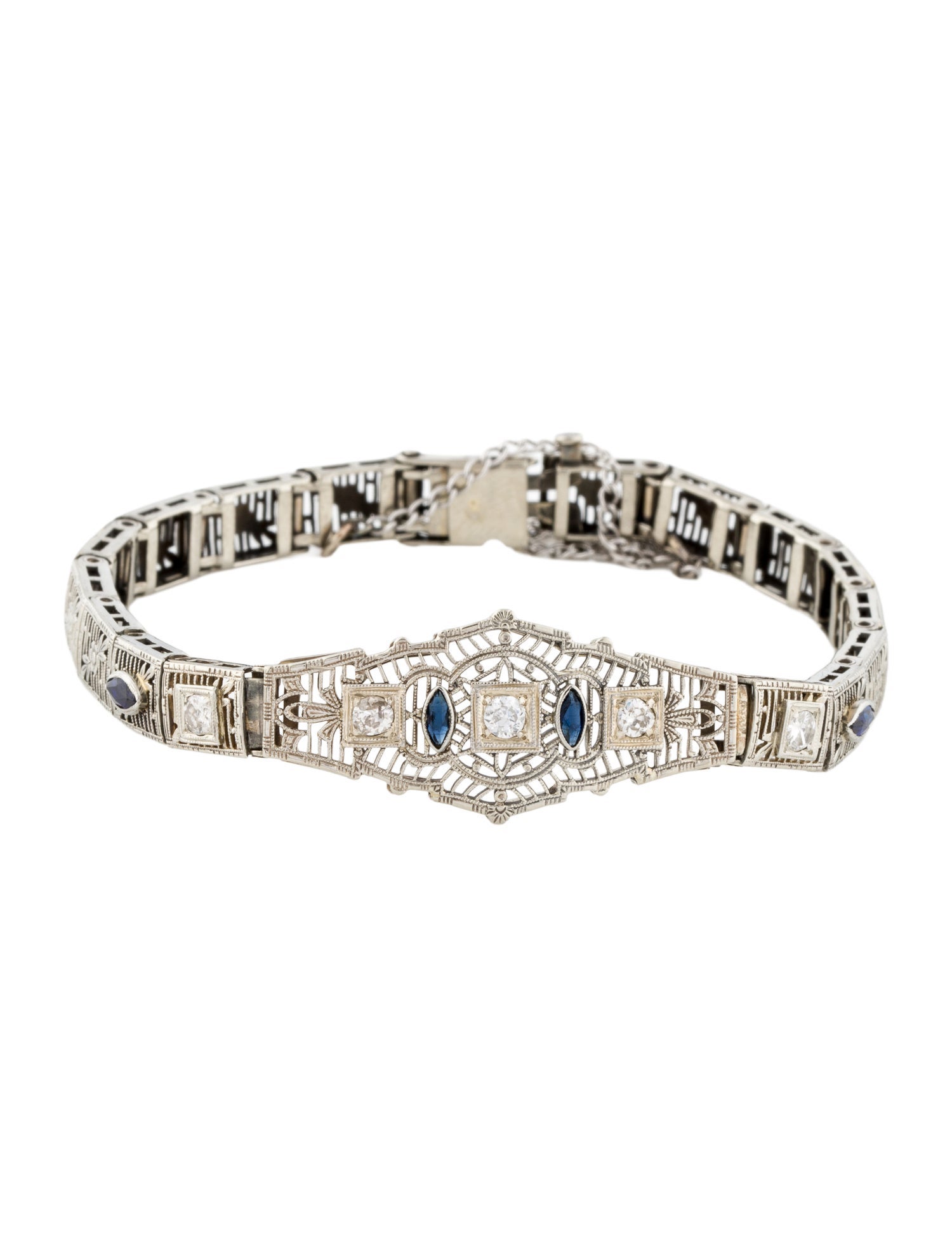 Bracelet Art Deco 10K Diamond, Synthetic Sapphire & Glass