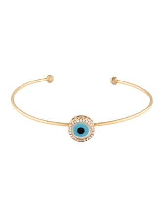 Bracelet 18K Mother of Pearl & Diamond Evil Eye Cuff Bracelet