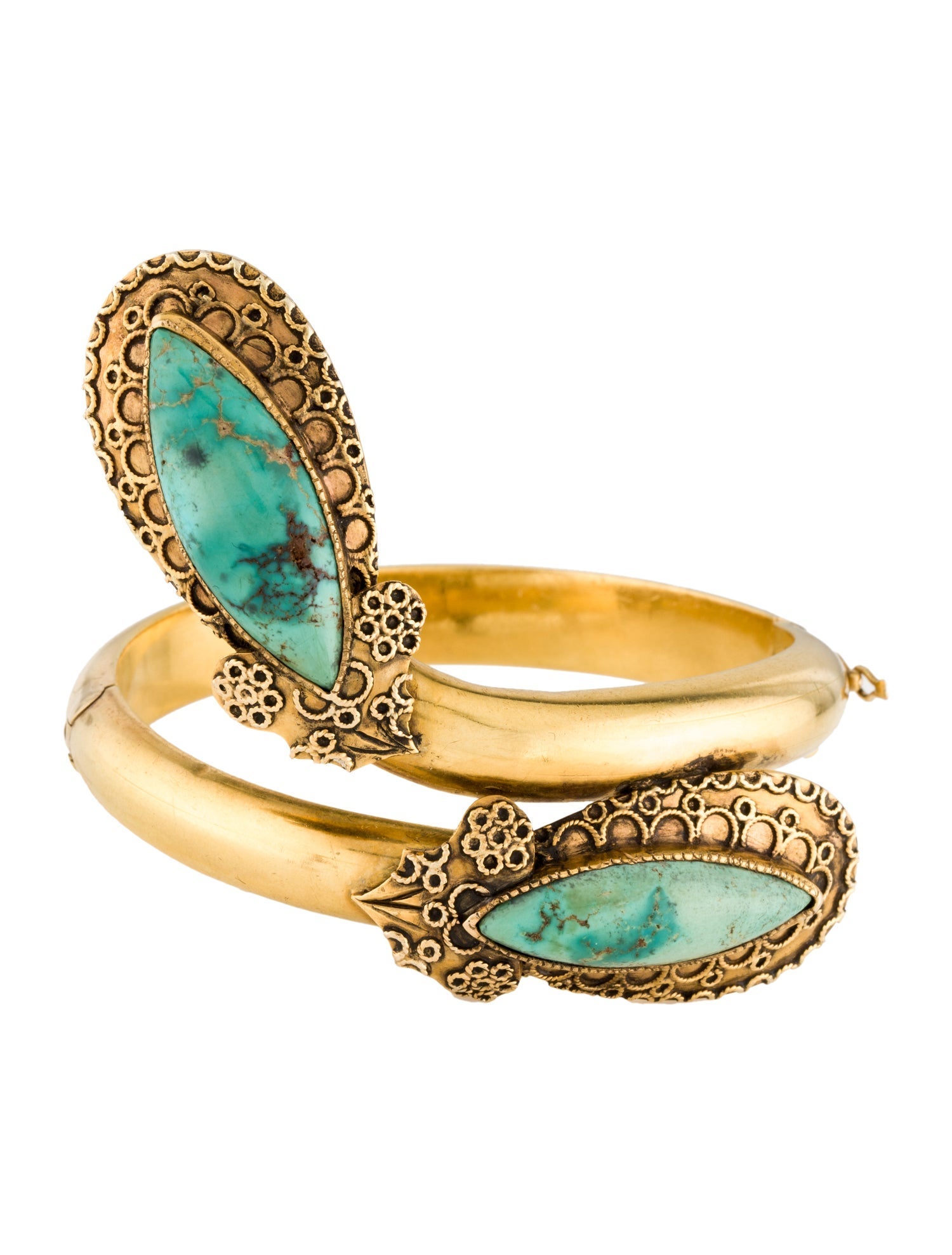 Bracelet 22K Turquoise Bypass Hinged Bangle