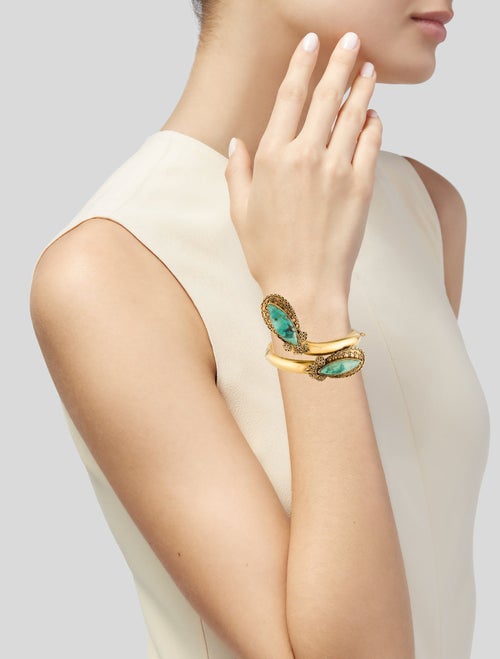 Bracelet 22K Turquoise Bypass Hinged Bangle