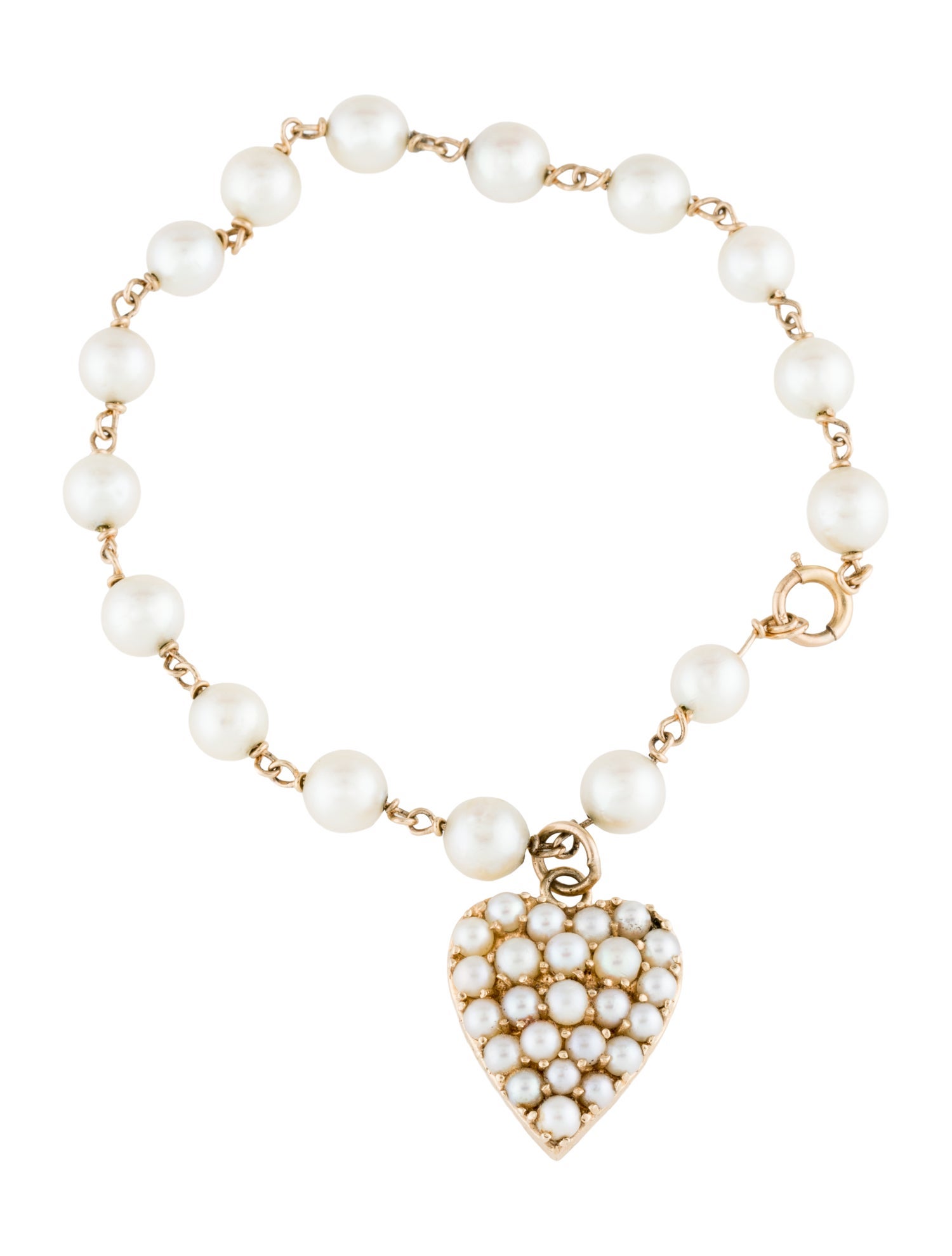 Bracelet 14K Pearl Heart Charm