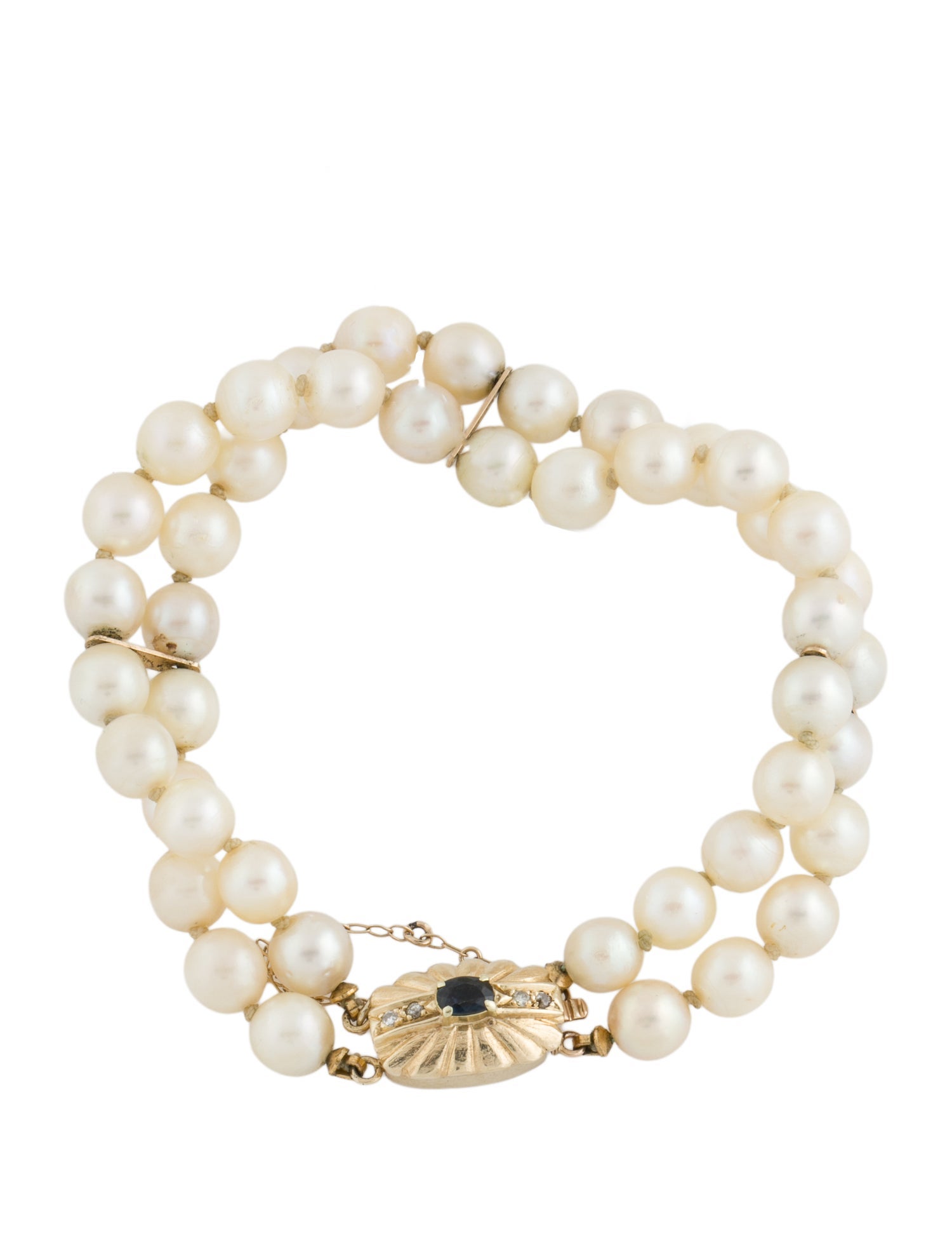 Bracelet 14K Pearl, Sapphire, & Diamond Double Beaded Strand