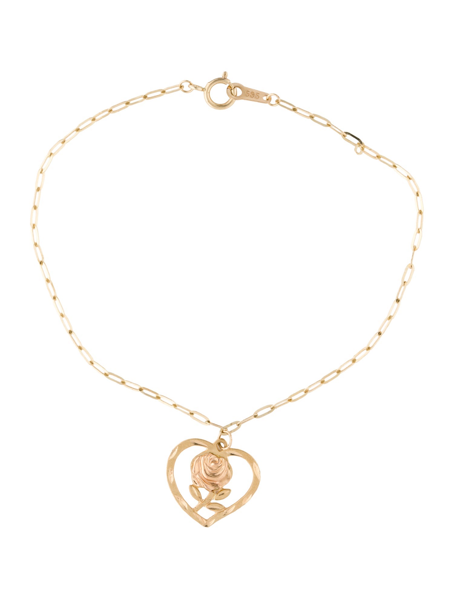 Bracelet 14K Heart & Rose Station Bracelet