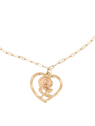 Bracelet 14K Heart & Rose Station Bracelet