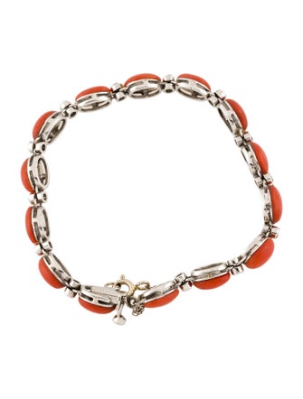 Bracelet 18K Coral & Diamond Link Bracelet