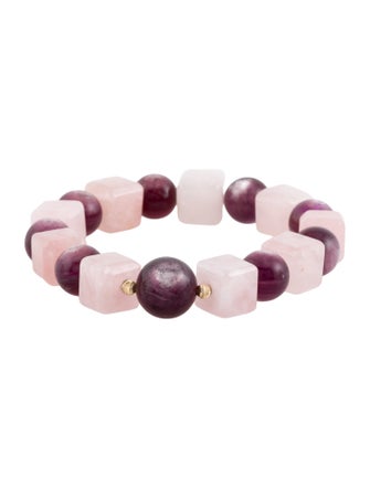 Bracelet 14K Dyed Muscovite & Rose Quartz Bead Strand Bracelet
