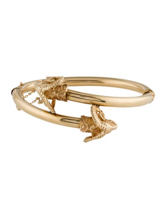 Bracelet 14K Double Rams Head Hinged Bangle Bracelet