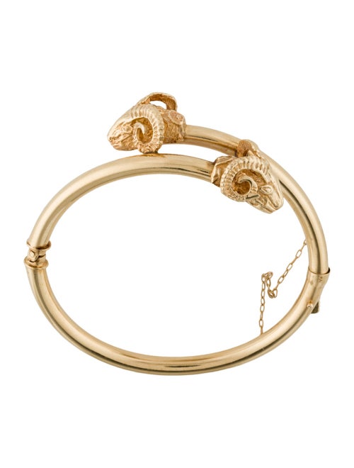 Bracelet 14K Double Rams Head Hinged Bangle Bracelet
