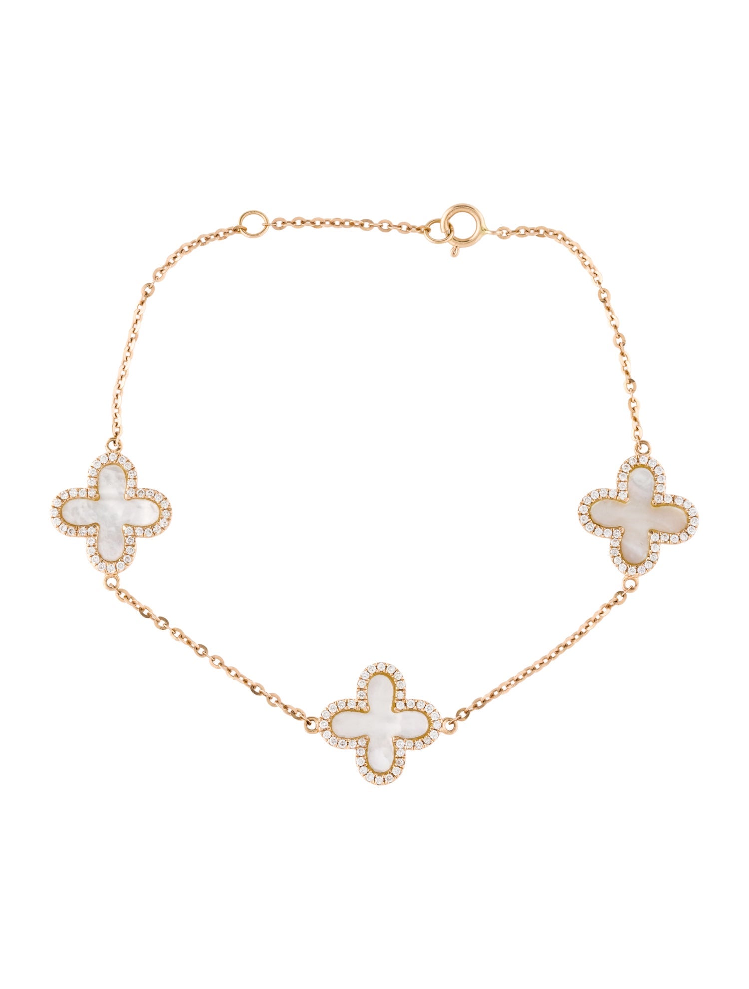 Bracelet 18K Mother of Pearl & Diamond Triple Clover Station Bracelet