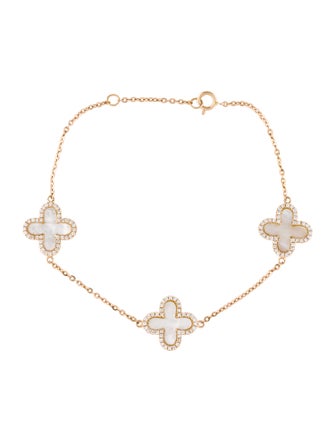 Bracelet 18K Mother of Pearl & Diamond Triple Clover Station Bracelet