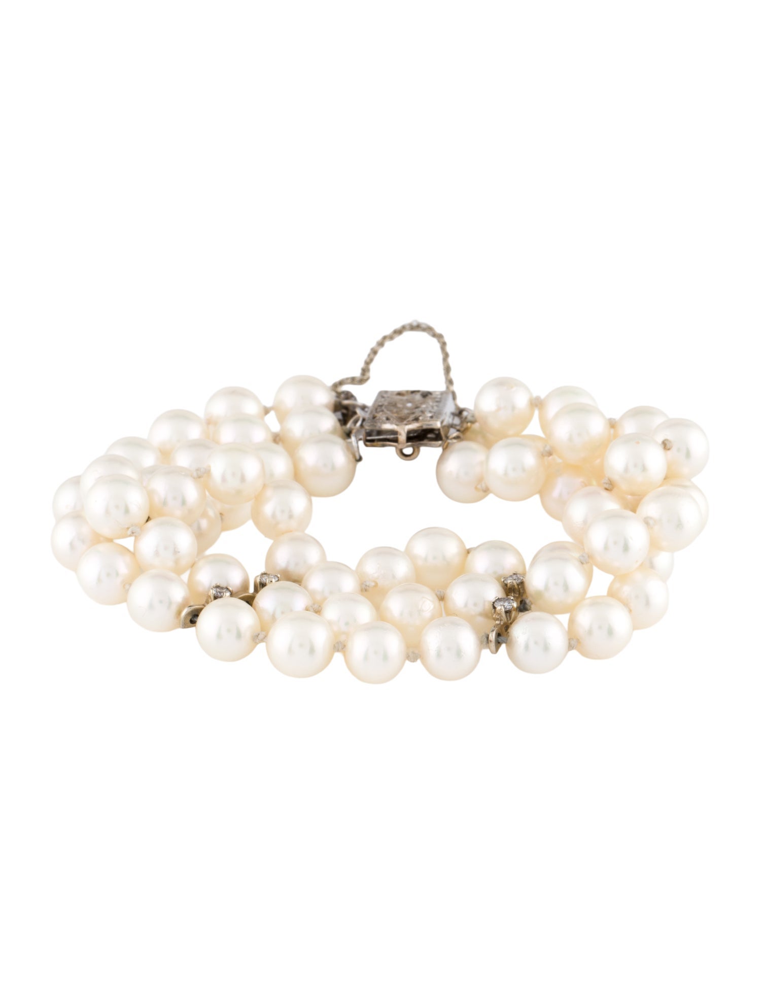 Bracelet 14K Pearl & Diamond Three-Strand