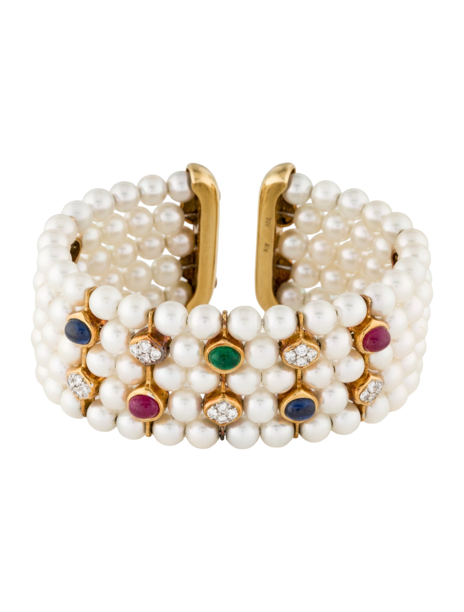 Bracelet 18K Pearl, Multi-Stone & Diamond Cuff