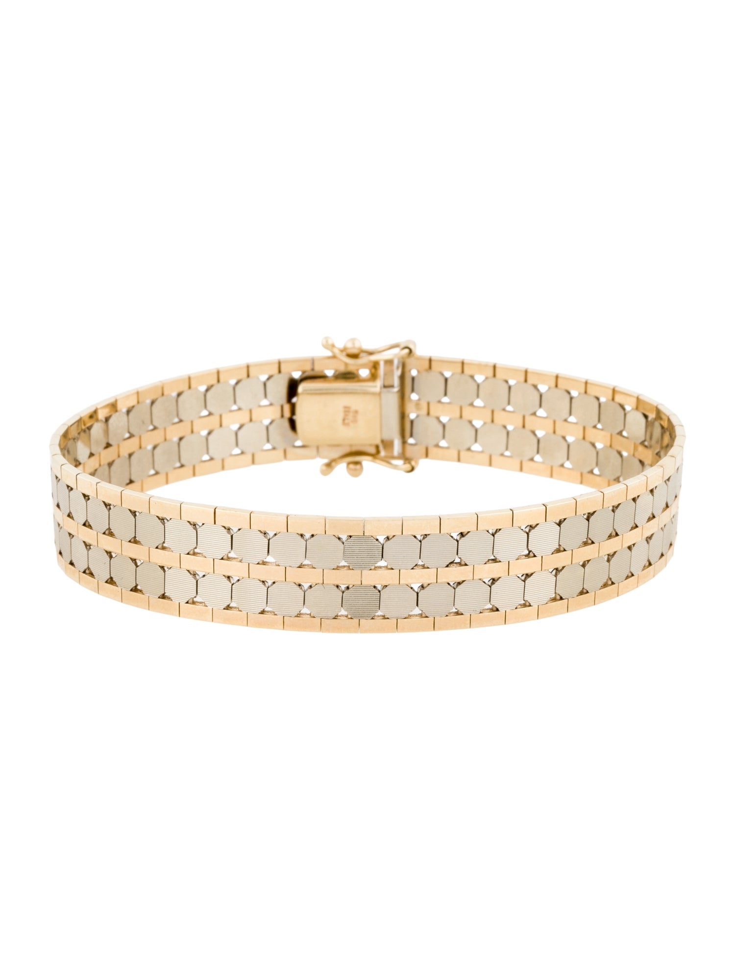 Bracelet 14K Two-Tone Honeycomb Textured Link