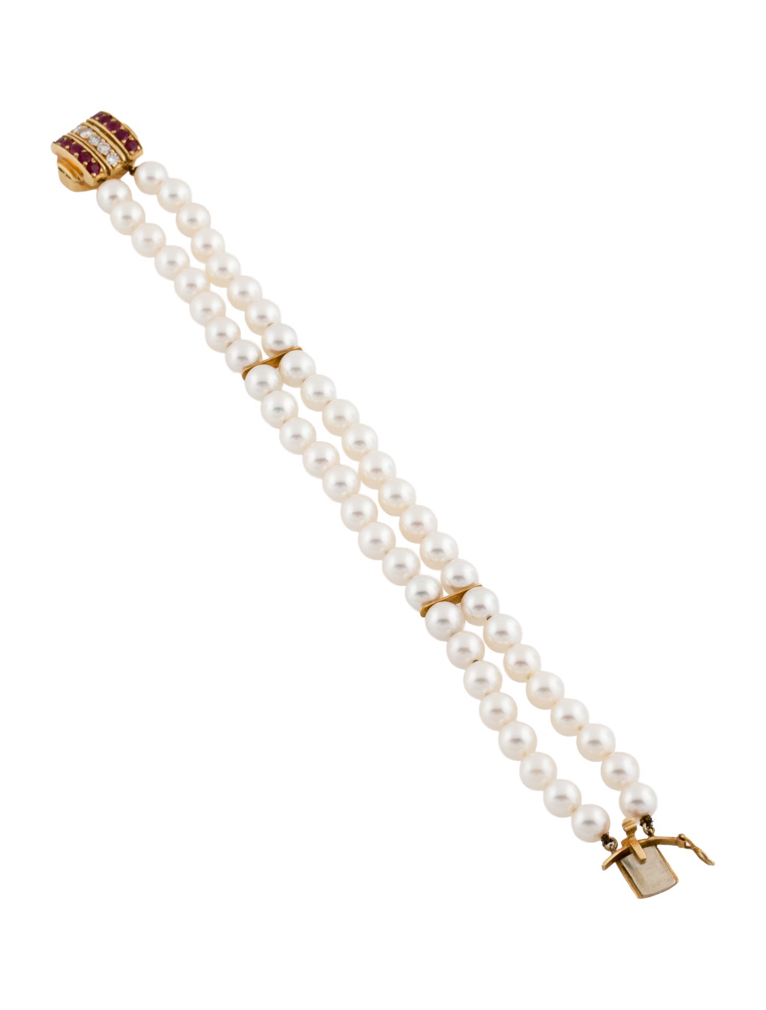 Bracelet 18K Pearl, Ruby & Diamond Double Strand Bracelet
