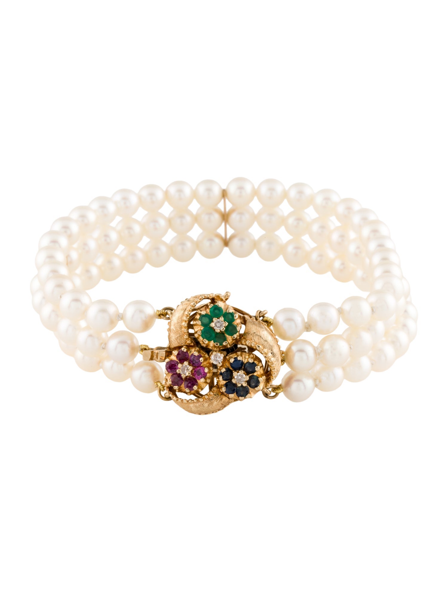Bracelet 14K Pearl, Sapphire, Ruby, Diamond & Dyed Chalcedony Bead