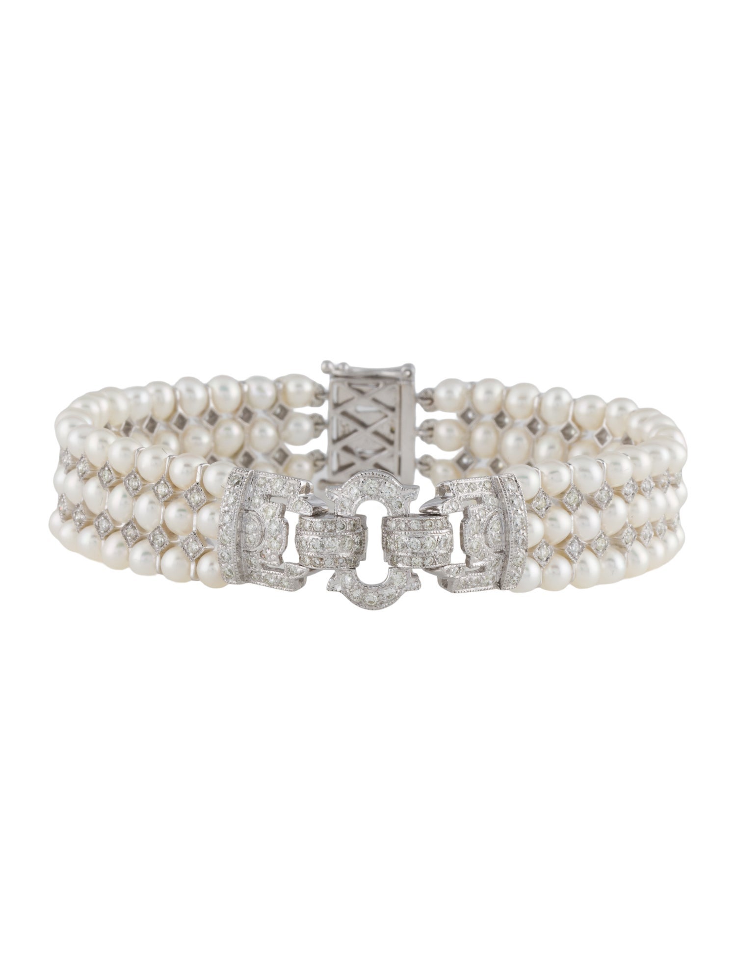 Bracelet 18K Pearl & 1.13ct Diamond Multistrand