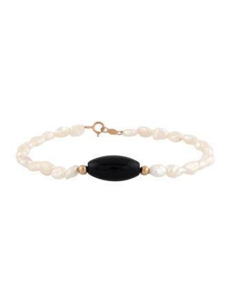 Bracelet 14K Pearl & Onyx Beaded Bracelet