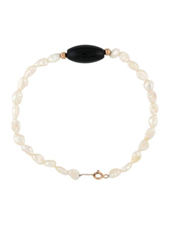 Bracelet 14K Pearl & Onyx Beaded Bracelet