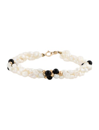 Bracelet 14K Pearl & Onyx Bead Bracelet