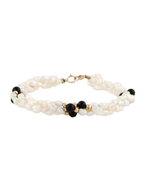 Bracelet 14K Pearl & Onyx Bead Bracelet
