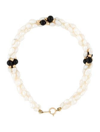 Bracelet 14K Pearl & Onyx Bead Bracelet