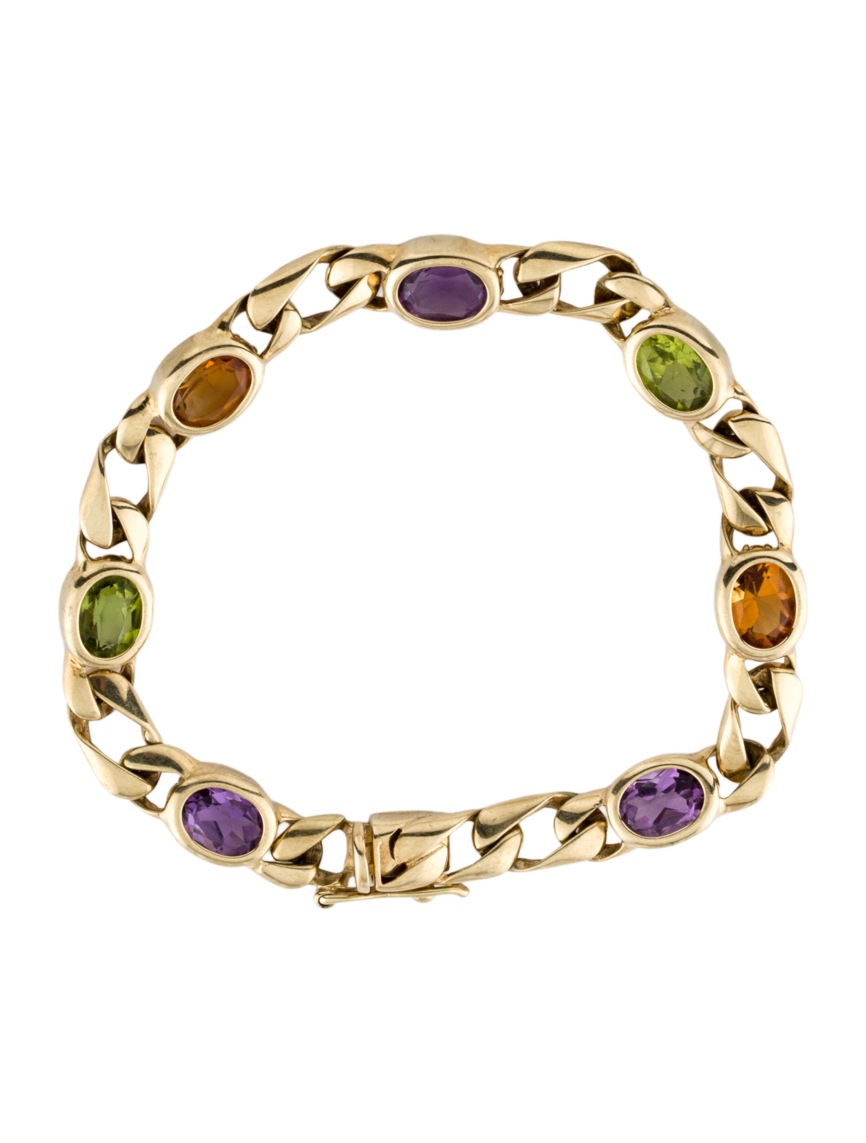 Bracelet 14K Peridot, Amethyst, & Citrine Link