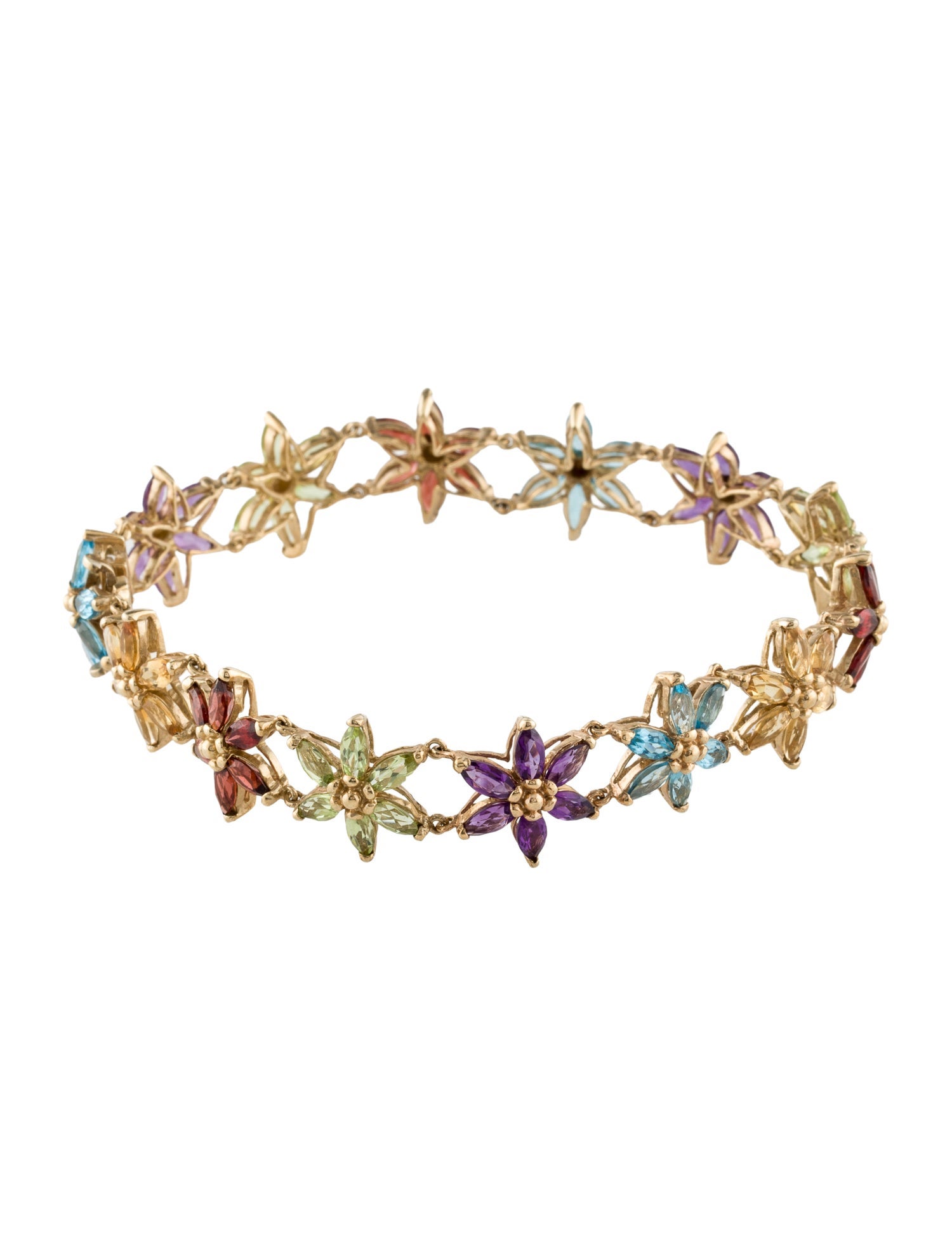Bracelet 10K Multistone Flower Link Bracelet