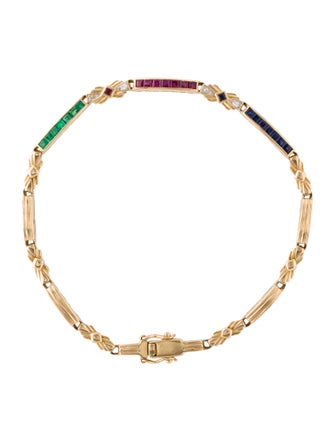 Bracelet 18K Emerald, Ruby, Sapphire & Diamond Link Bracelet