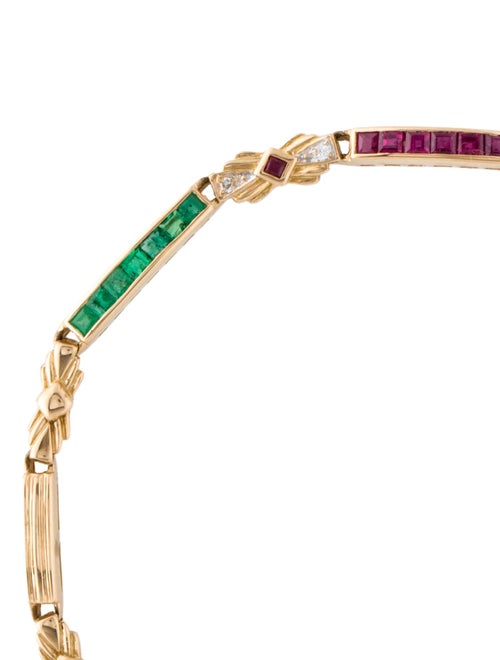 Bracelet 18K Emerald, Ruby, Sapphire & Diamond Link Bracelet