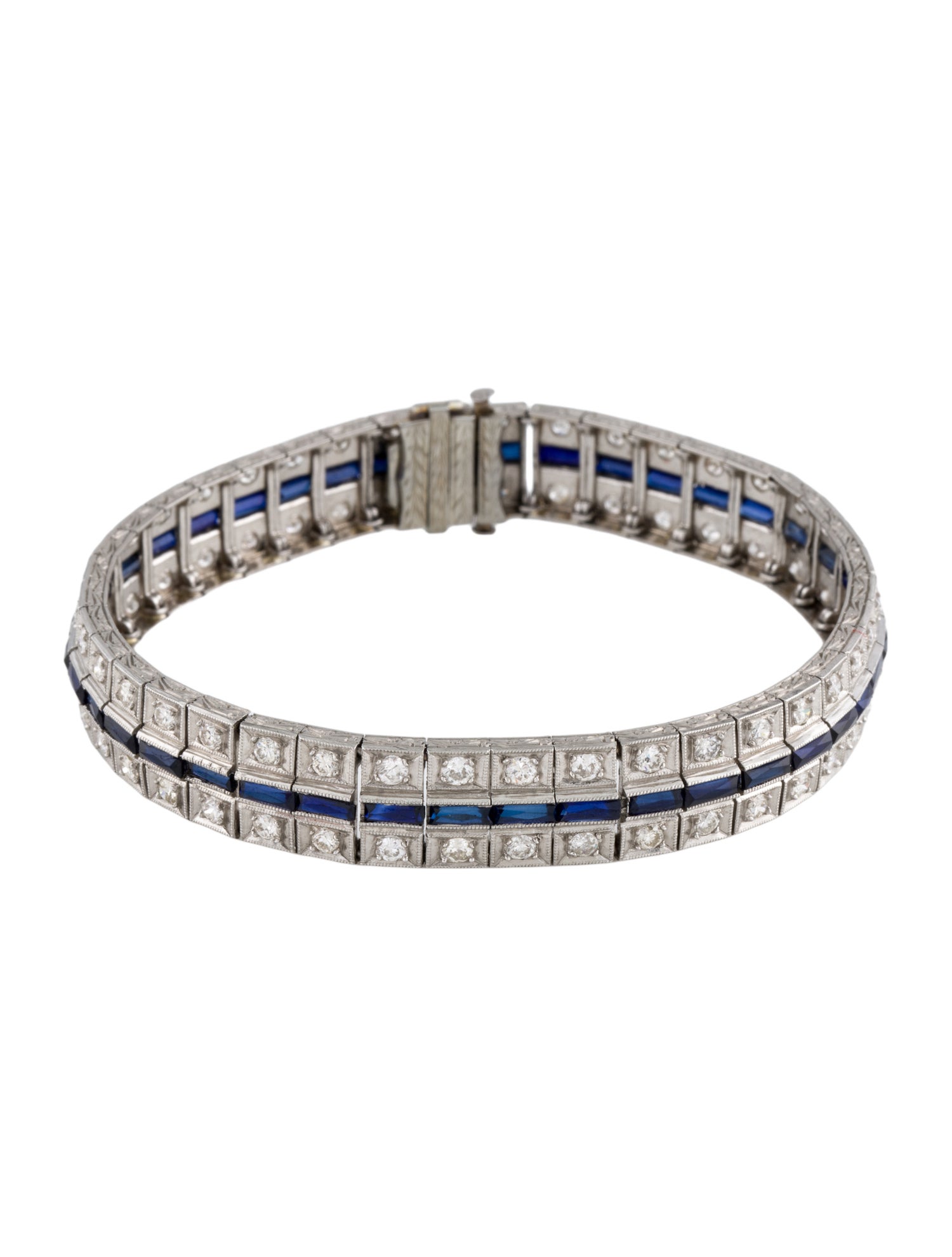 Bracelet Art Deco Platinum 3.20ctw Synthetic Sapphire & 2.64ctw Diamond Link Bracelet