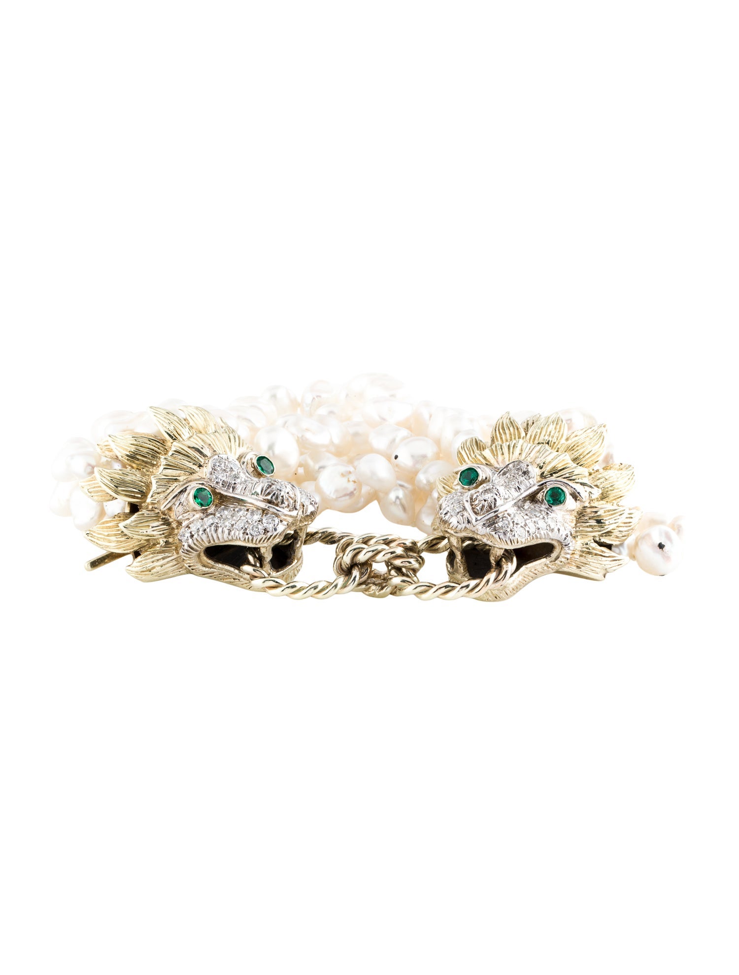 Bracelet 14K 2.08ctw Diamond, Emerald & Pearl Multi Strand