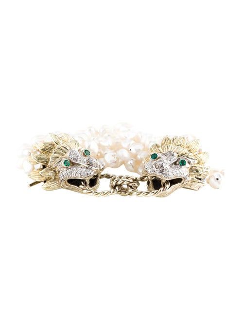 Bracelet 14K 2.08ctw Diamond, Emerald & Pearl Multi Strand Bracelet