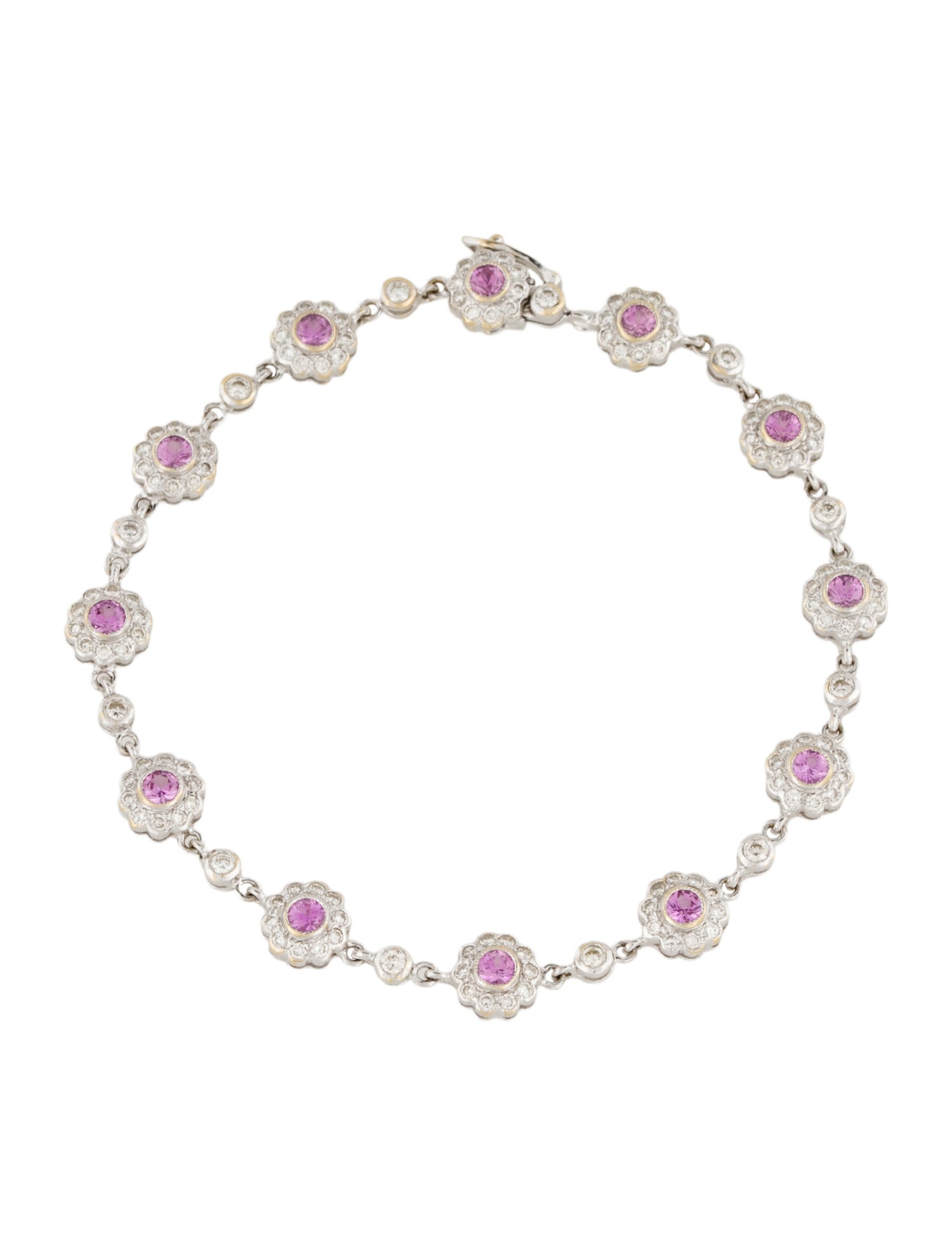 Bracelet 18K Pink Sapphire & Diamond Flower Link Bracelet