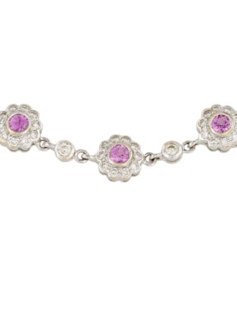 Bracelet 18K Pink Sapphire & Diamond Flower Link Bracelet