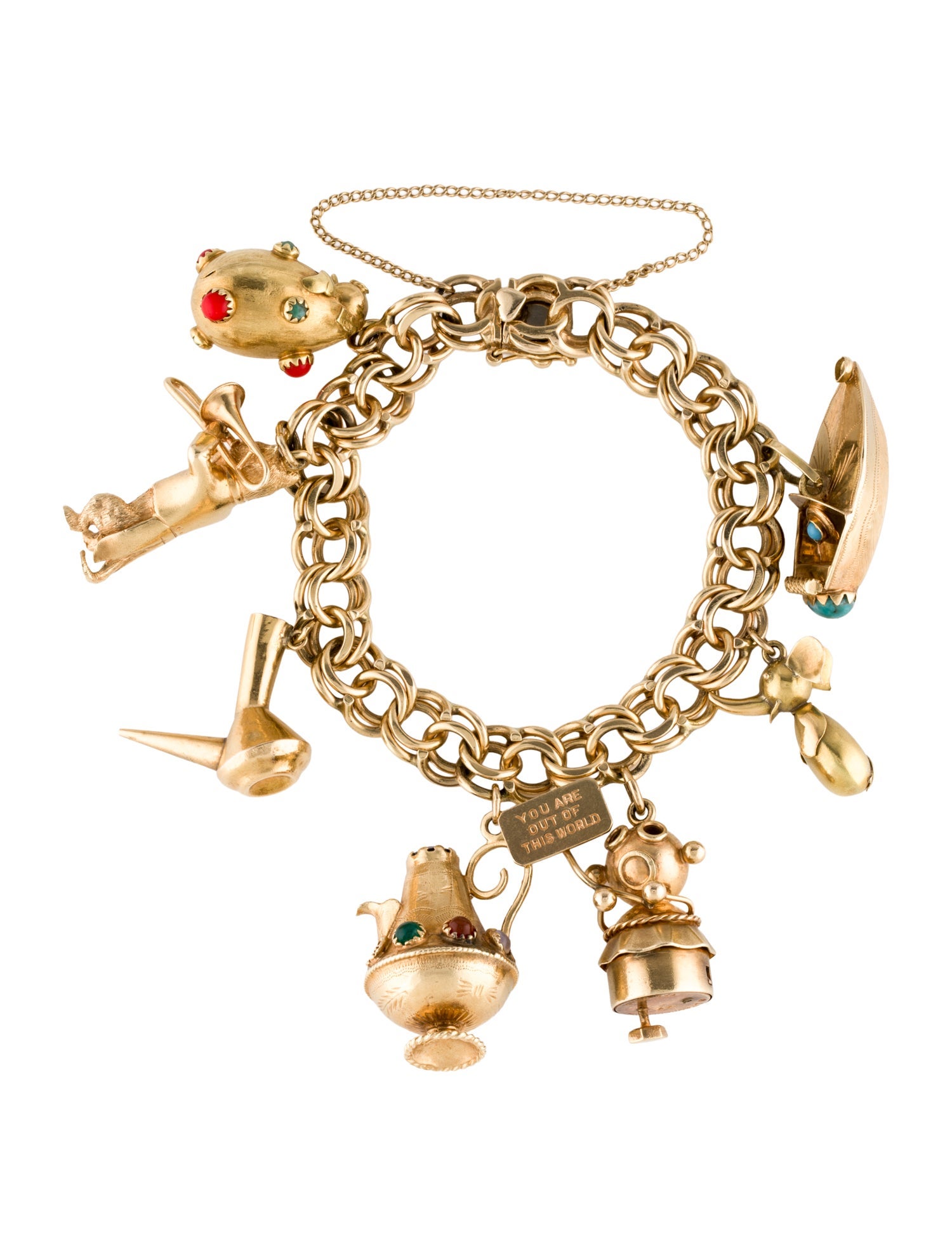 Bracelet Multistone Charm w/ Dankner 14K Cat Charm