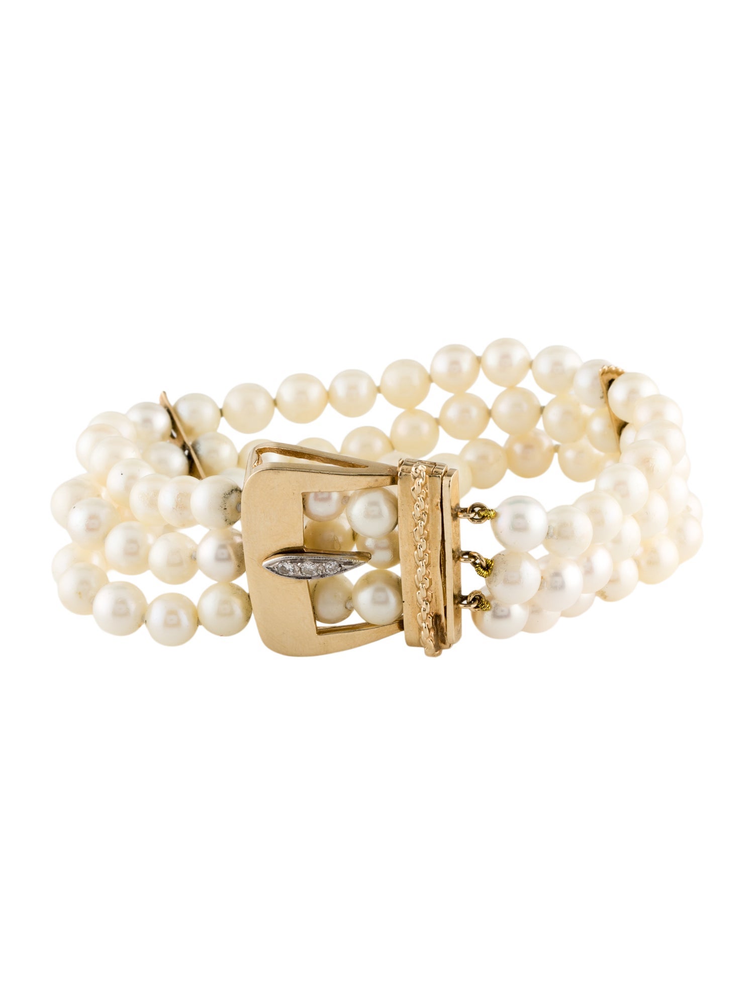 Bracelet 11K Pearl & Diamond Buckle Multistrand