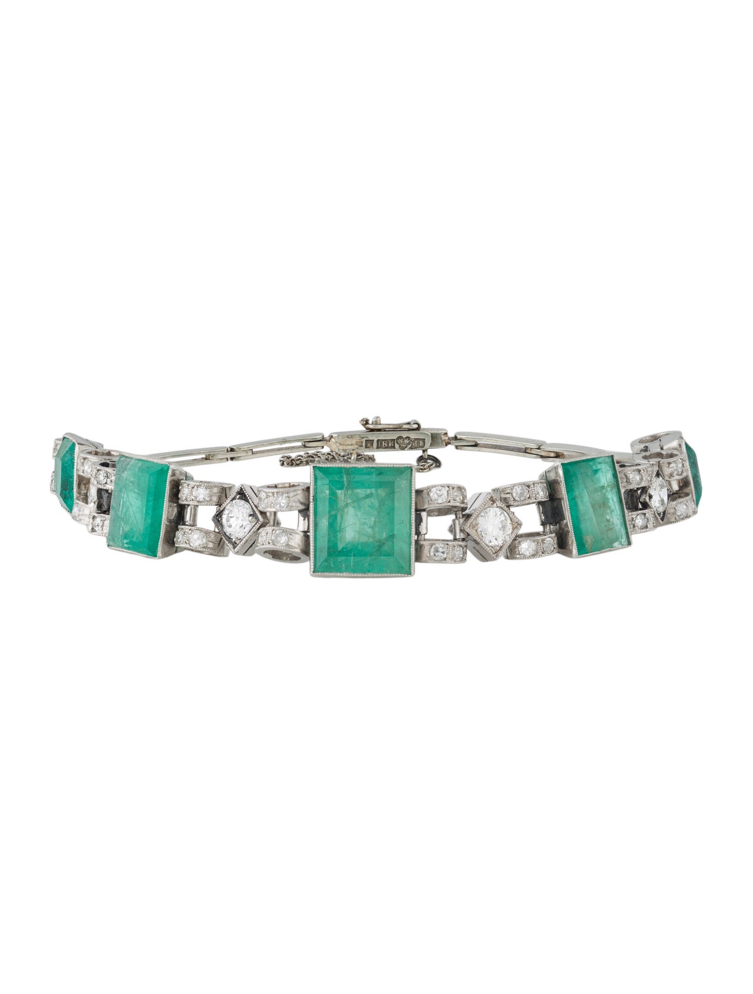 Bracelet Vintage Platinum 10.67ctw Emerald & Diamond Link Bracelet