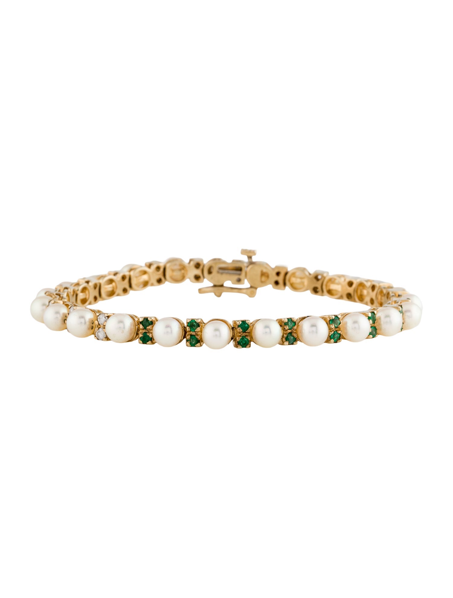 Bracelet 14K Pearl, Emerald & Diamond Link