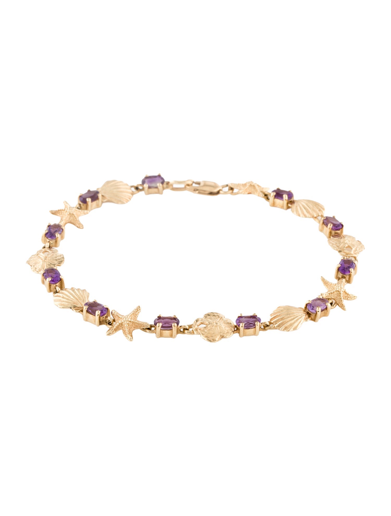 Bracelet 14K 2.42ctw Amethyst Starfish & Seashell Link