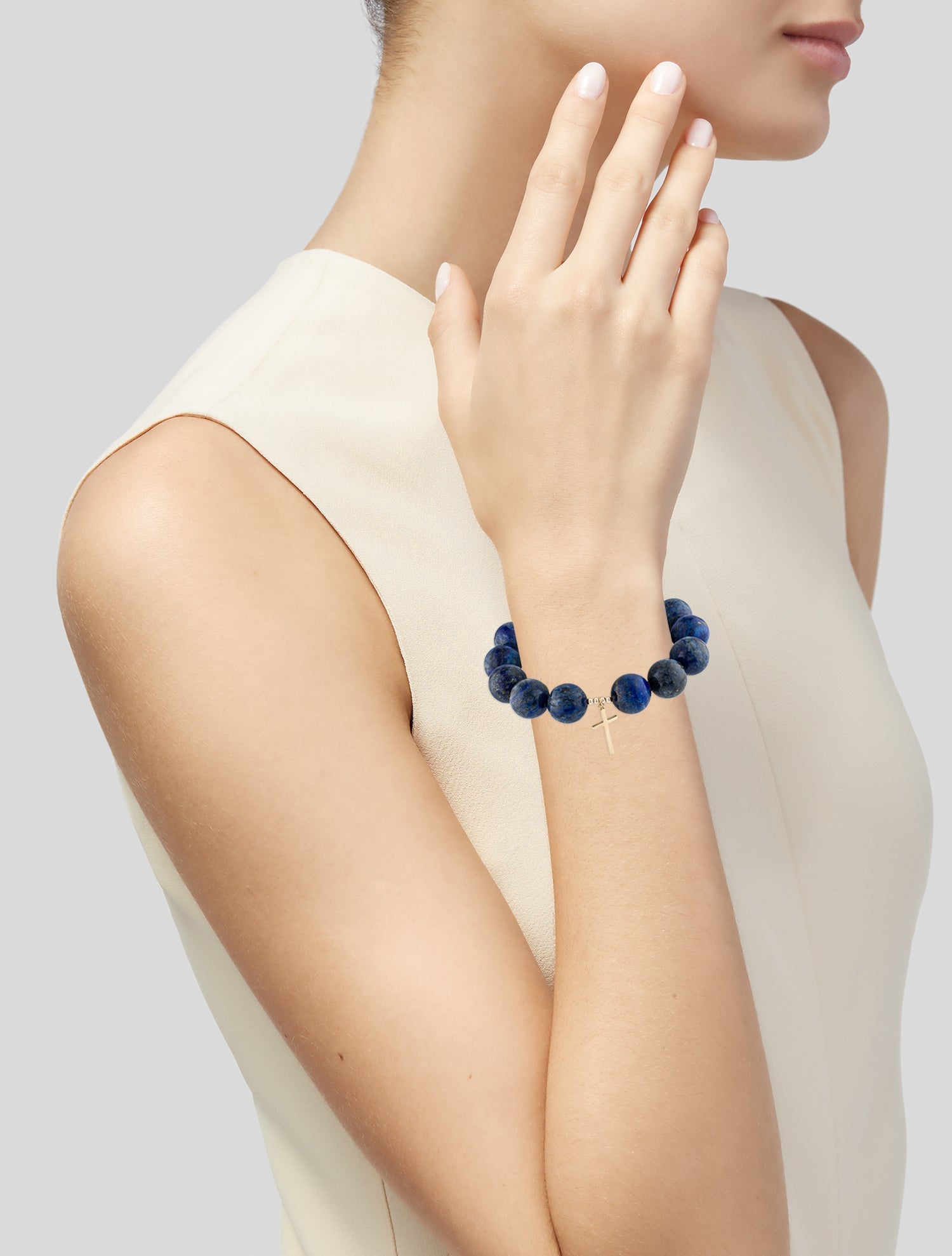 Bracelet 14K Lapis Lazuli Cross Bead Charm