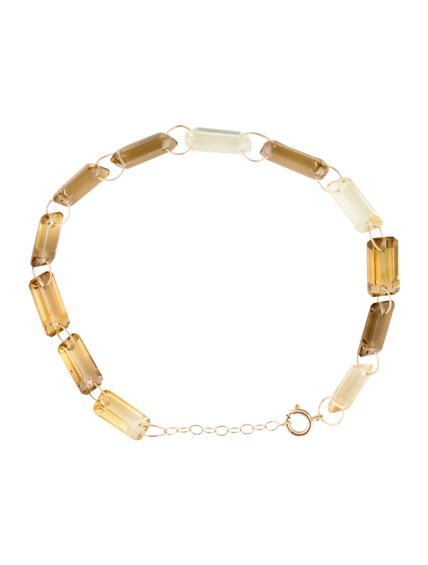 Bracelet 14K Citrine, Quartz & Smoky Quartz Link Bracelet