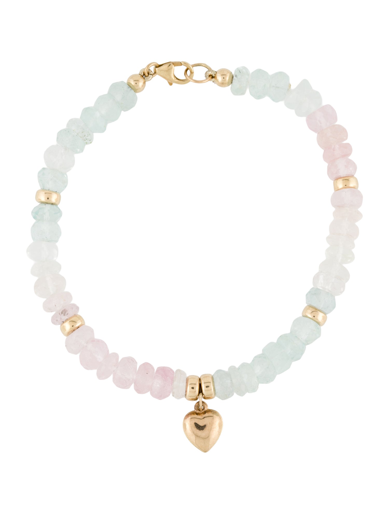 Bracelet 14K Aquamarine & Morganite Heart Charm Bead