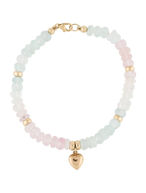 Bracelet 14K Aquamarine & Morganite Heart Charm Bead Bracelet