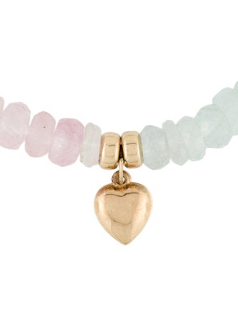 Bracelet 14K Aquamarine & Morganite Heart Charm Bead Bracelet