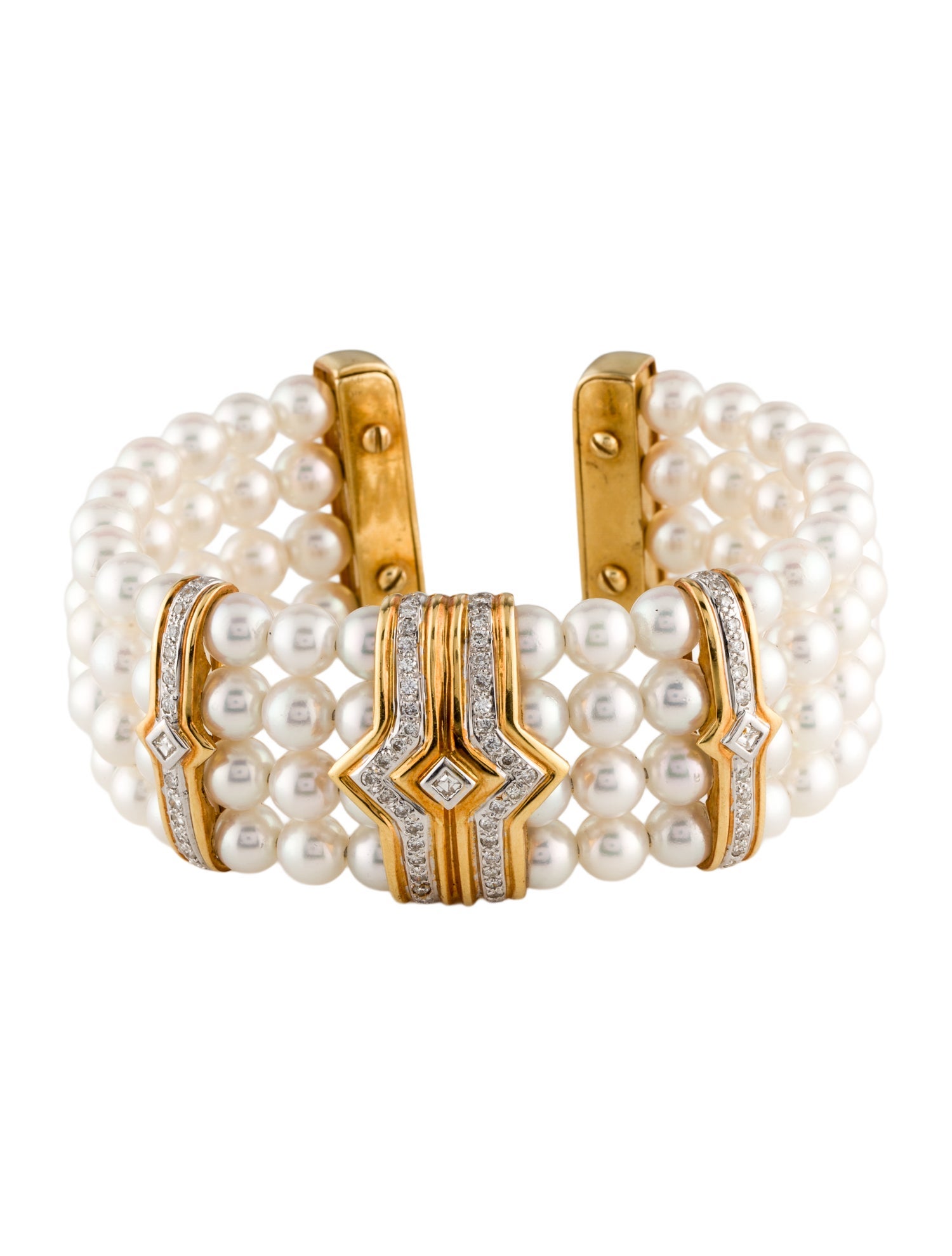 Bracelet 18K Pearl & Diamond Flexible Cuff